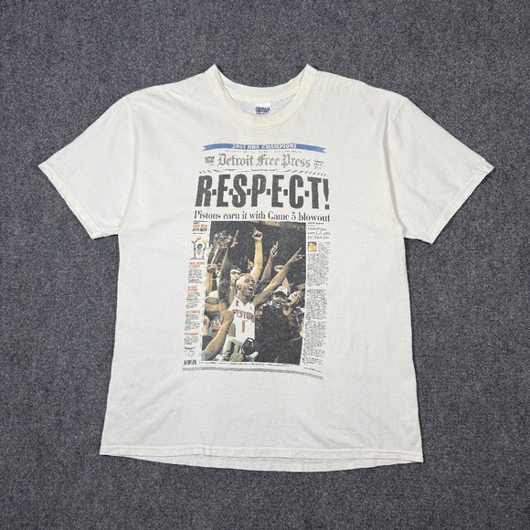 Vintage Detroit Pistons RESPECT Newspaper T Shirt 2004 Mens XL - Picture 1 of 8